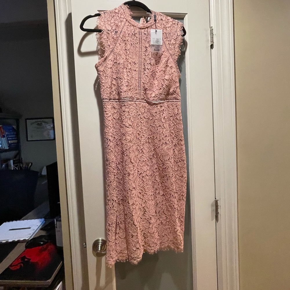 Bardot Pastel Pink Lace Sheath Dress Size 8
